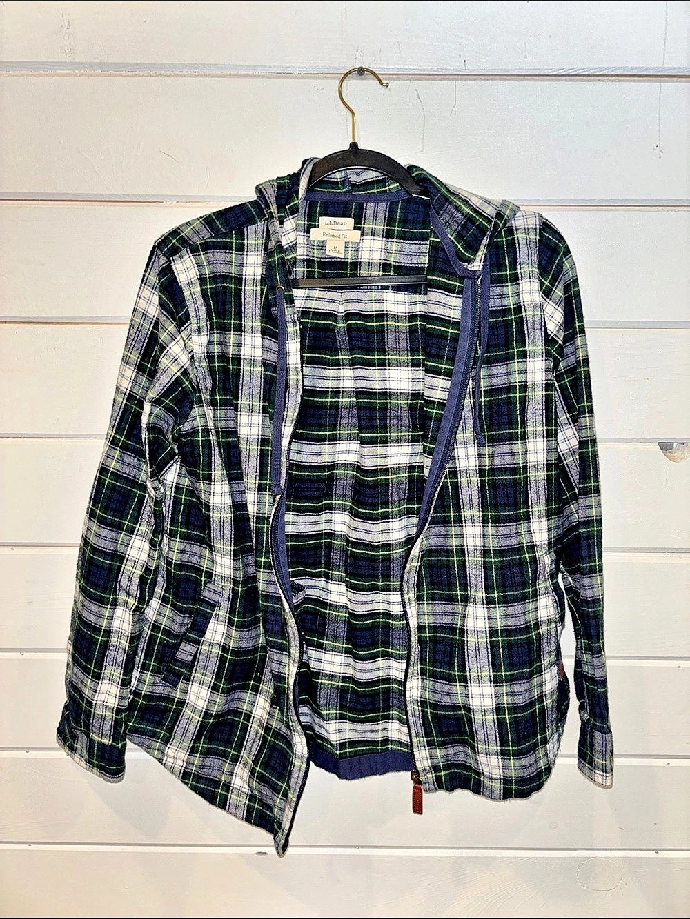 L.L.Bean Relaxed Fit Plaid Shirt Jacket in Green & Blue Size Medium